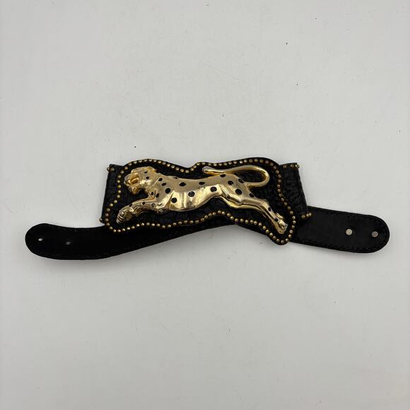 Vintage Leopard Buckle Studded Embossed Leather Belt 30\